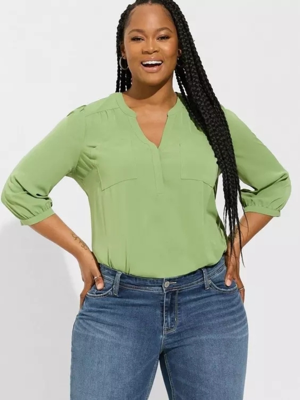 2X • Torrid • Soft Green Harper Studio Crepe De Chine 3/4 Sleeve Blouse